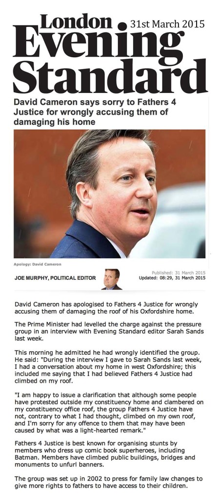 David Cameron PM Apology to Fathers4Justice