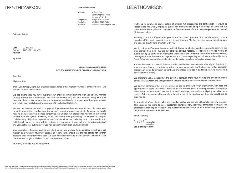 LEGAL LETTER FROM MYLEENE KLASS4 LO